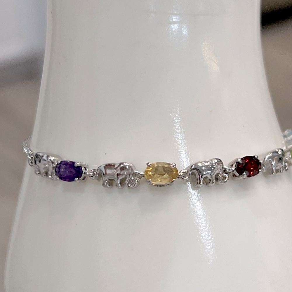 Multigemstone Silver Elephant BOLO Bracelet - Picture 5 of 11